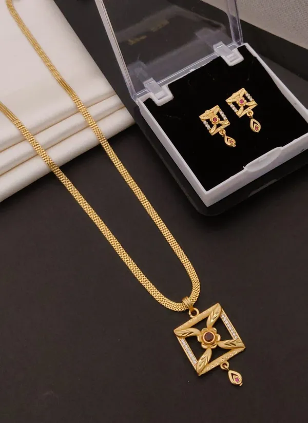 Charming_Floral_Square_Design_Gold-Plated_Pendant_&_Earrings_Set_with_Ruby_Stone_–_Elegant_Party_Wear_Jewelry