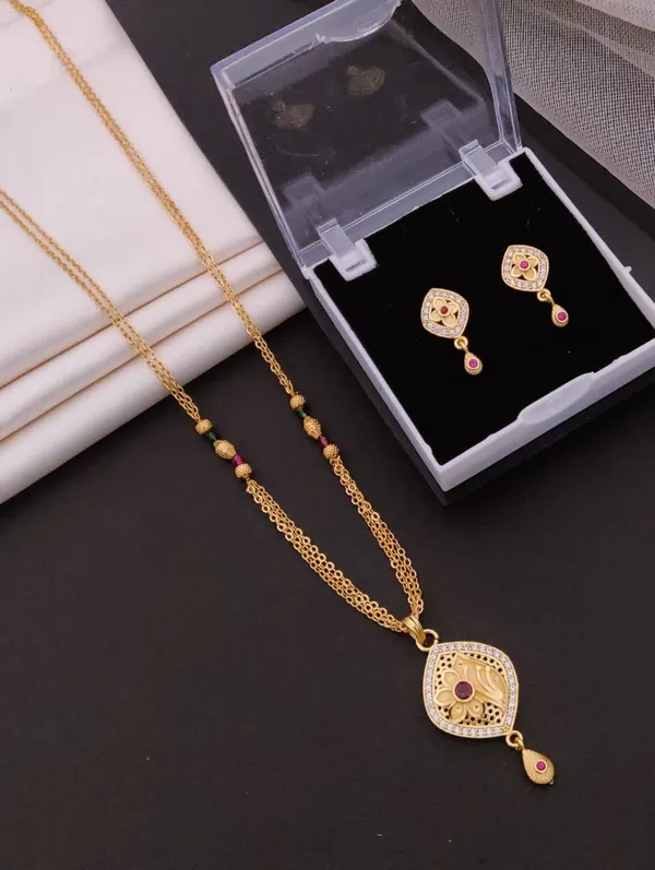 Contemporary_Gold_Tone_CZ_Pendant_Necklace_and_Earring_Set_|_Beaded_Chain_|_Light_Weight_Daily_Wear