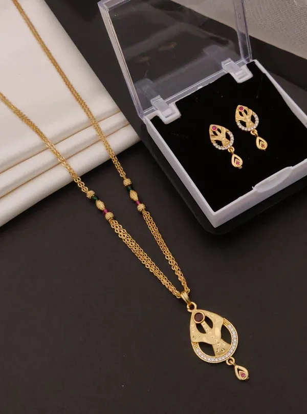 Designer_Gold-Plated_Teardrop_Pendant_Chain_with_Matching_Stud_Earrings_Set