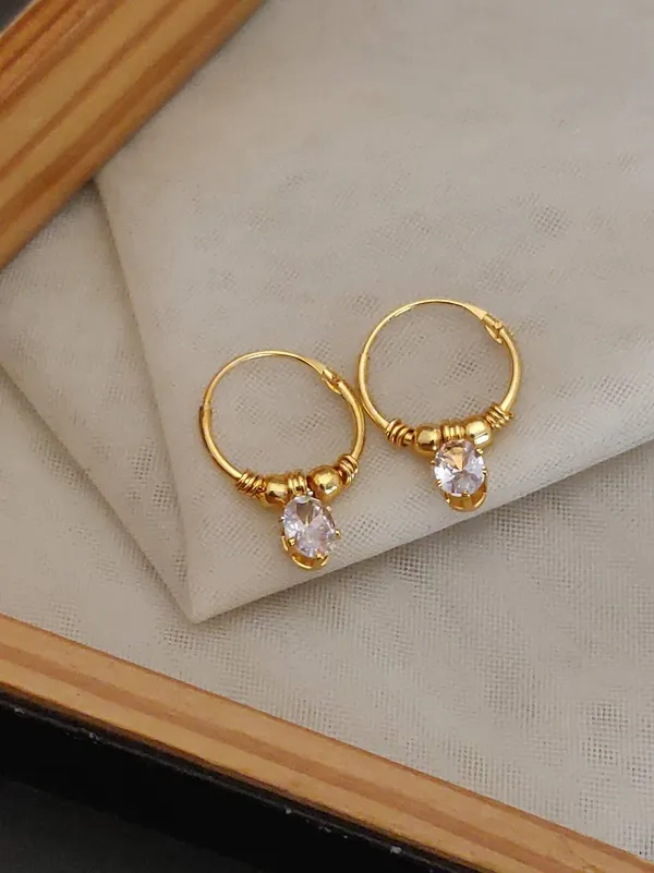 Dainty_Gold_Tone_Bali_Earrings_with_CZ_Solitaire_Drop