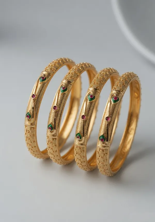 Elegant_Daily_Wear_Gold_Polished_Bangles_with_Red_&_Green_Enamel_Detail