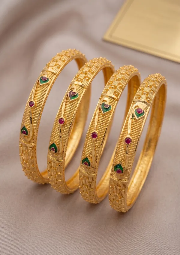 Elegant_Daily_Wear_Gold_Polished_Bangles_with_Red_&_Green_Enamel_Detail