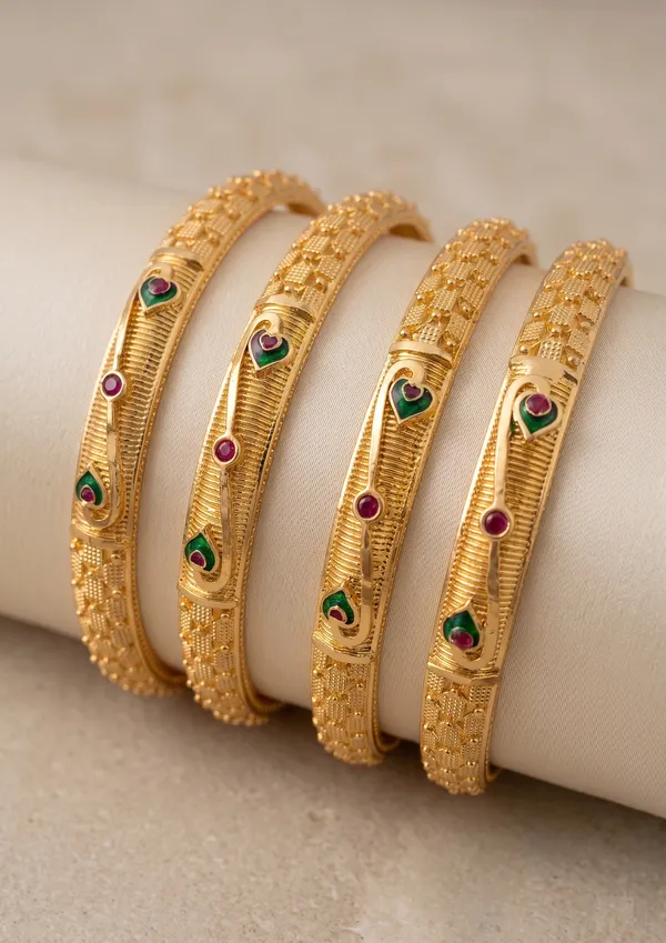 Elegant_Daily_Wear_Gold_Polished_Bangles_with_Red_&_Green_Enamel_Detail