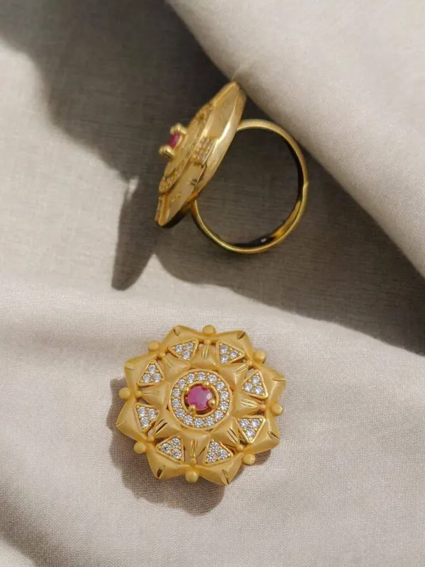 Elegant_Gold_Plated_Floral_Forming_Ring_with_Ruby_and_Cubic_Zirconia