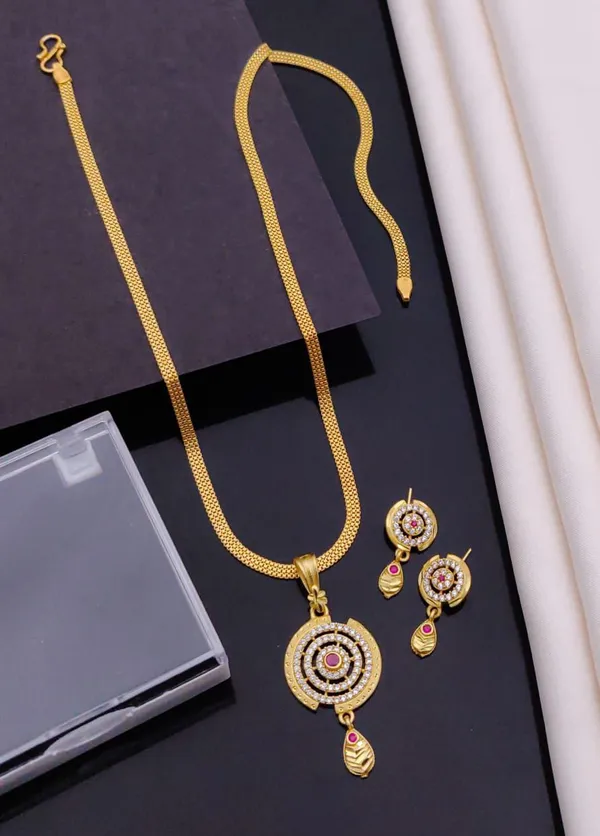 Elegant_Gold-Plated_Necklace_&_Drop_Earring_Set_with_Concentric_Circle_CZ_and_Ruby-Colored_Stone_Pendant
