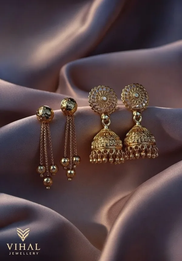 Elegant_Gold-Plated_Textured_Ball_&_Chain_Tassel_Earrings_|_Lightweight_Long_Drop_Earrings_for_Women