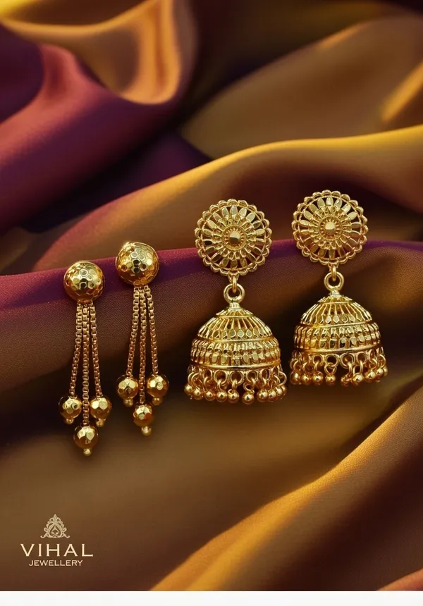 Elegant_Gold-Plated_Textured_Ball_&_Chain_Tassel_Earrings_|_Lightweight_Long_Drop_Earrings_for_Women