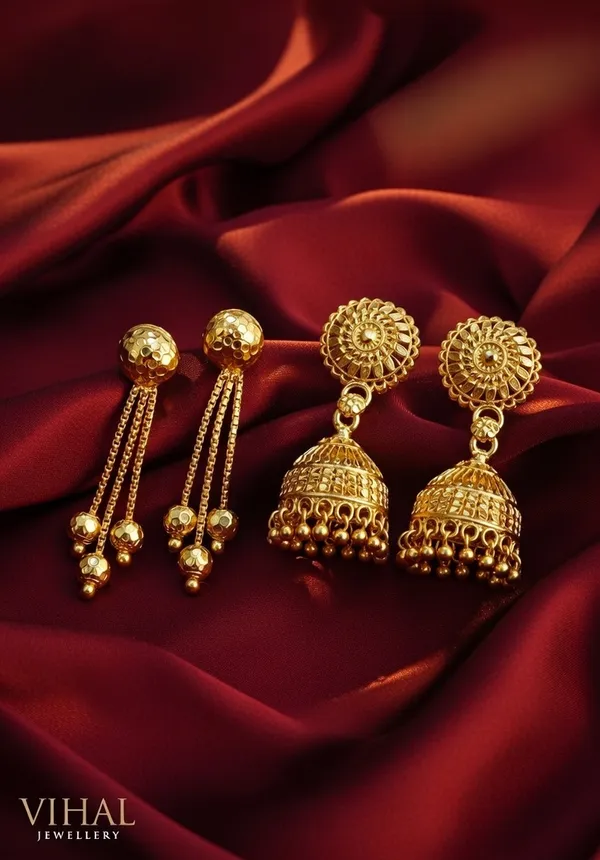 Elegant_Gold-Plated_Textured_Ball_&_Chain_Tassel_Earrings_|_Lightweight_Long_Drop_Earrings_for_Women