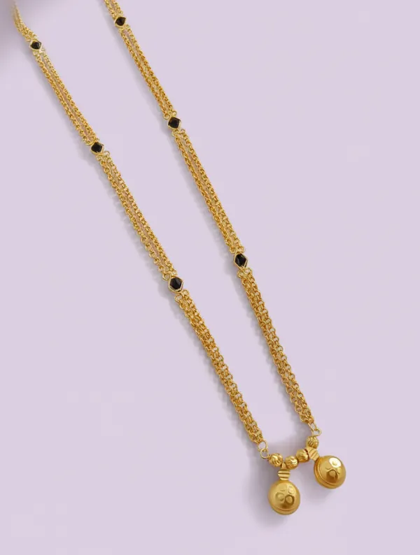 Elegant_Triple-Strand_Gold-Plated_Necklace_with_Black_Onyx_Accents_&_Textured_Bell_Charms