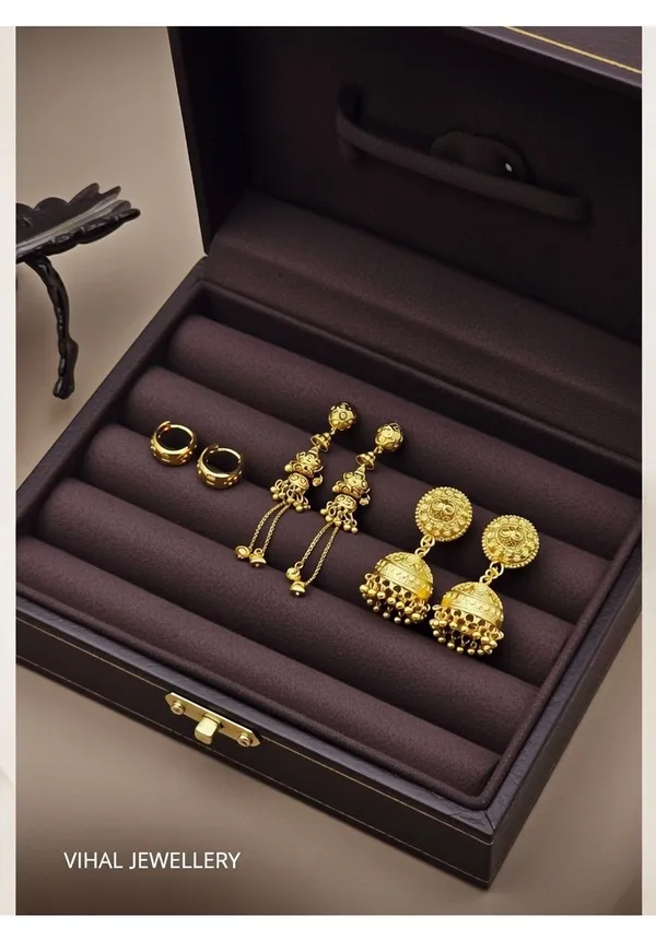 Exquisite_Gold-Plated_Combo_Set_|_Traditional_Jhumkas,_Long_Latkan,_and_Classic_Bali_Earrings
