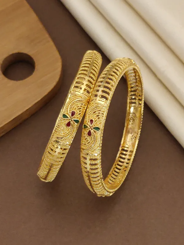 Exquisite_Gold-Plated_Traditional_2_Pis_Bangles_with_Meena_Work
