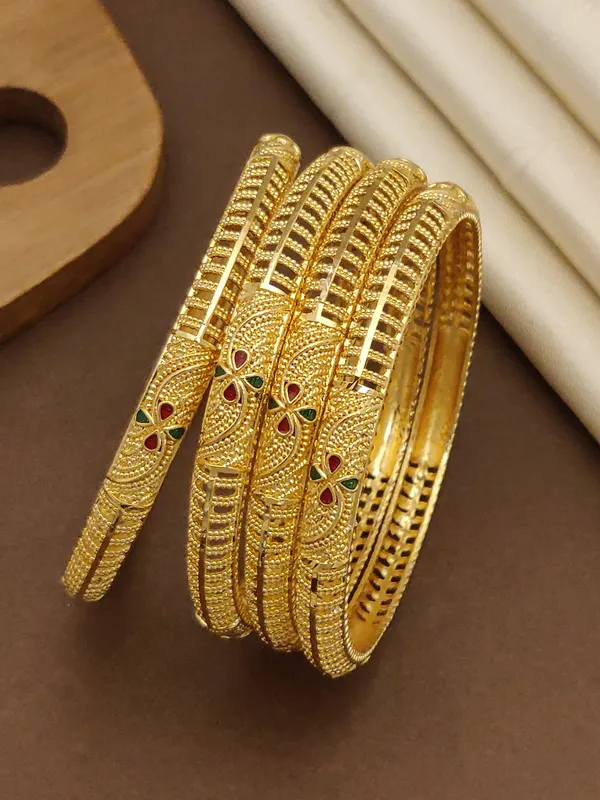 Exquisite_Gold-Plated_Traditional_4_Pis_Bangles_with_Meena_Work
