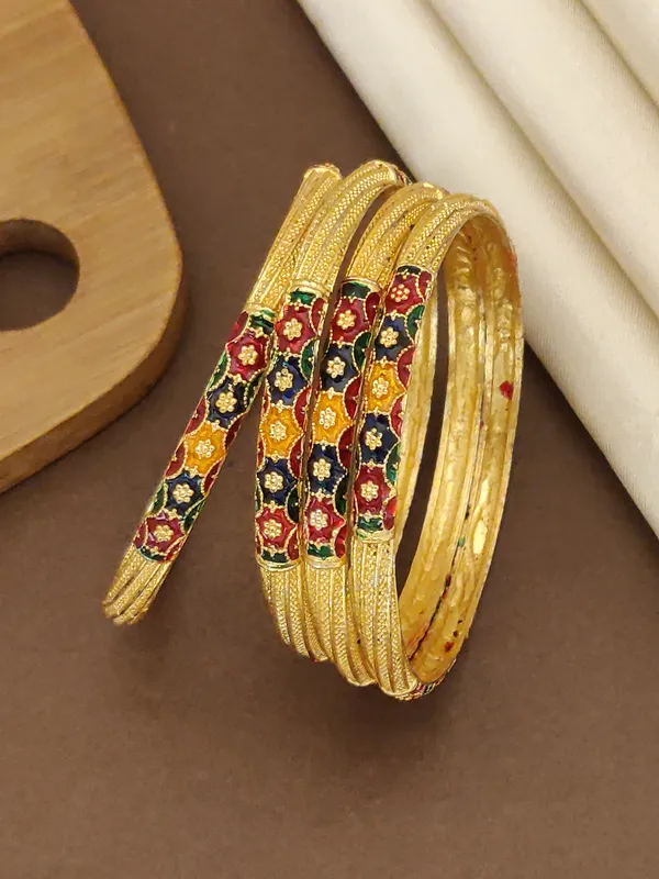 Exquisite_Gold-Plated_Traditional_4_PieceOf_Bangles_with_Meena_Work