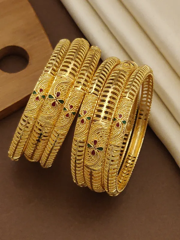 Exquisite_Gold-Plated_Traditional_6_Pis_Bangles_Set_with_Meena_Work