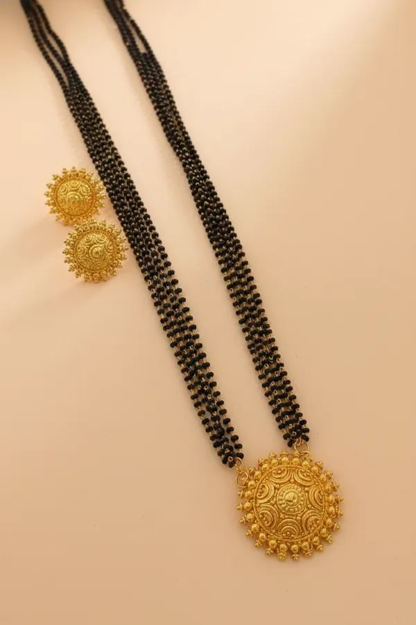 Exquisite_Triple-Strand_Gold-Plated_Mangalsutra_Set_with_Sunburst_Filigree_Pendant_and_Matching_Studs