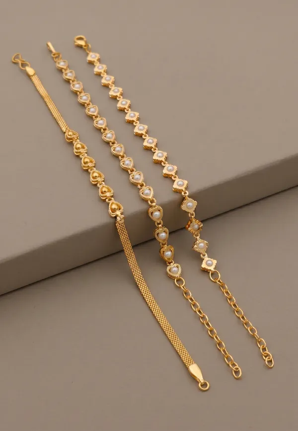Gold-Plated_Bracelet_Combo_for_Women_|_Elegant_Heart_&_Floral_Pearl_Link_Bracelets_|_Set_of_3_Adjustable_Party_Wear_Bracelets