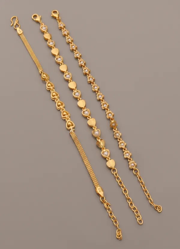 Gold-Plated_Bracelet_Combo_for_Women_-_Set_of_3_Heart_&_Floral_Designer_Bracelets_with_White_Pearl_Embellishments