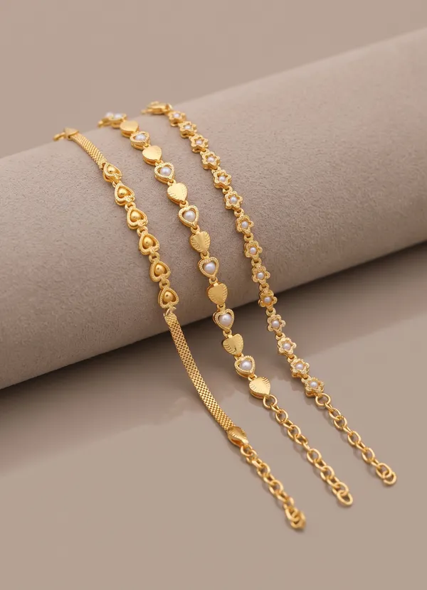 Gold-Plated_Bracelet_Combo_for_Women_-_Set_of_3_Heart_&_Floral_Designer_Bracelets_with_White_Pearl_Embellishments