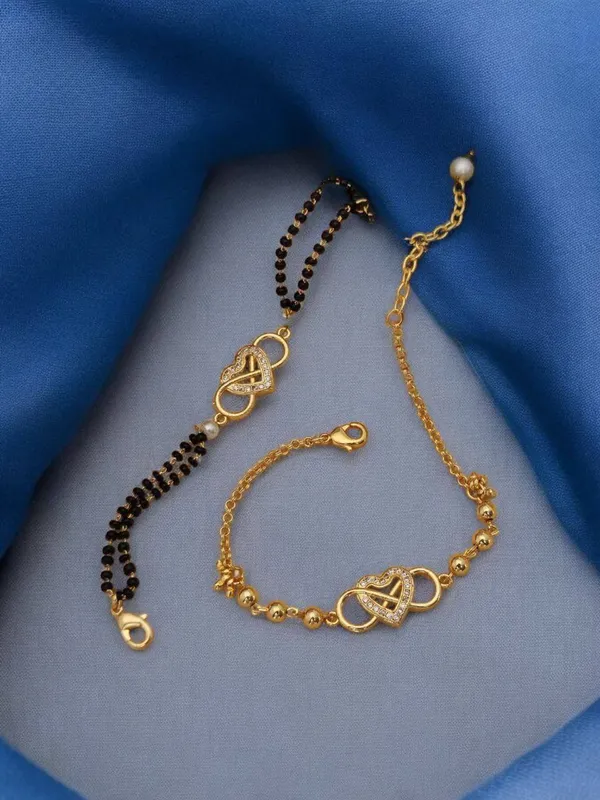 Gold_Plated_Crystal_Heart_Mangalsutra_Bracelet_and_Matching_Chain_Bracelet_Set