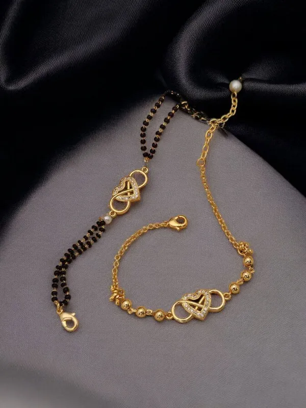 Gold_Plated_Crystal_Heart_Mangalsutra_Bracelet_and_Matching_Chain_Bracelet_Set