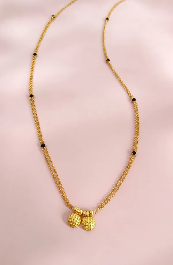 Gold-Plated_Double_Layer_"Vati"_Necklace__Long_Chain_with_Black_Bead_Accents
