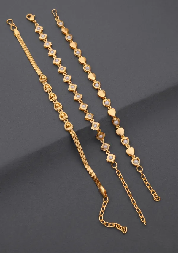 Gold_Plated_Heart_&_Floral_Bracelet_Combo_for_Women_&_Girls