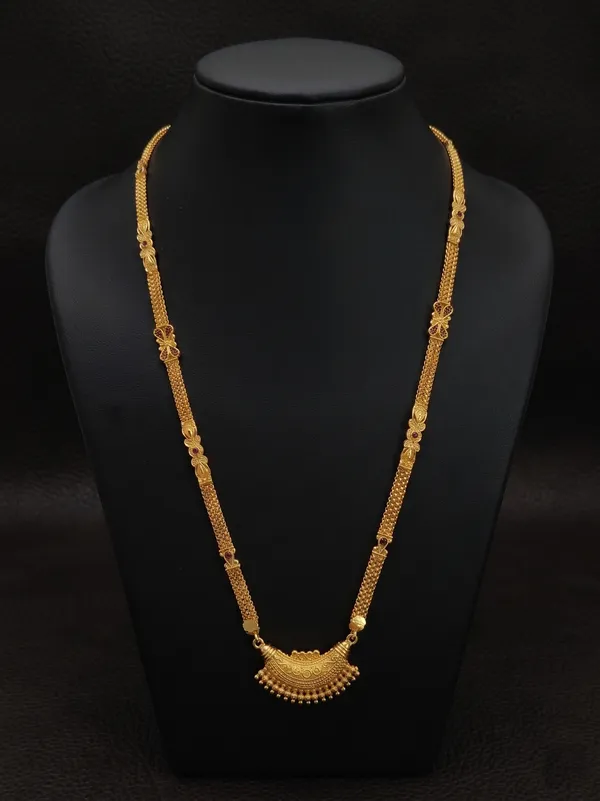 Gold-Plated_Long_Necklace_with_Semi-Circle_Floral_Pendant_for_Women