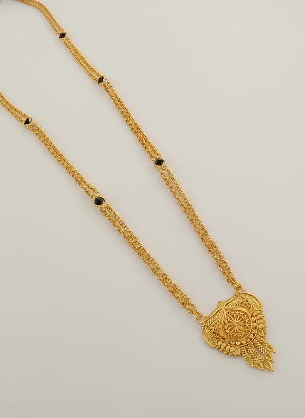 Gold-Plated_Long_Necklace_with_Traditional_Filigree_Pendant_and_Triple-Layered_Black_Bead_Chain