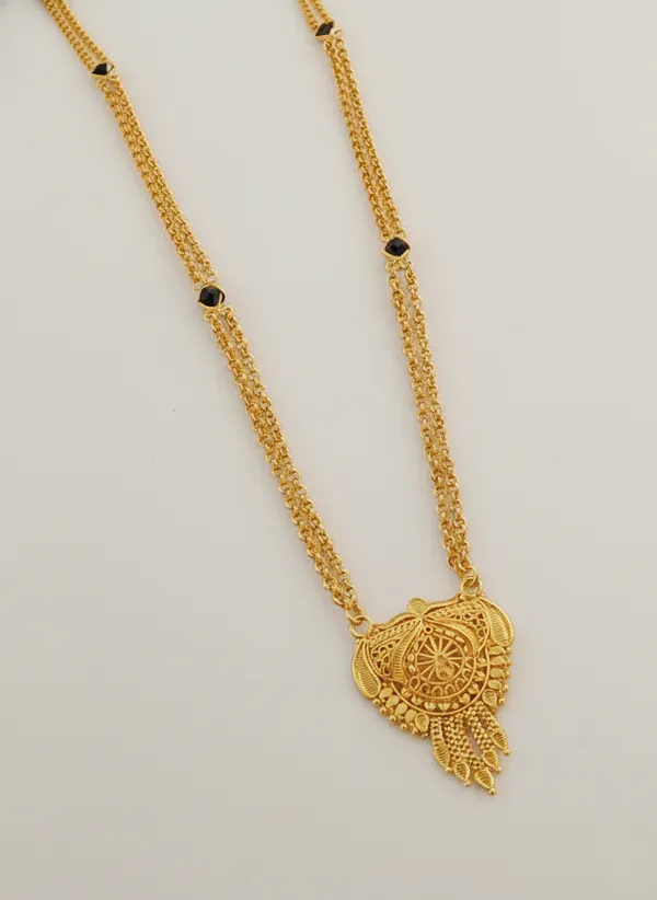 Gold-Plated_Long_Necklace_with_Traditional_Filigree_Pendant_and_Triple-Layered_Black_Bead_Chain