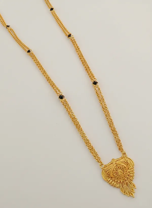 Gold-Plated_Long_Necklace_with_Traditional_Filigree_Pendant_and_Triple-Layered_Black_Bead_Chain