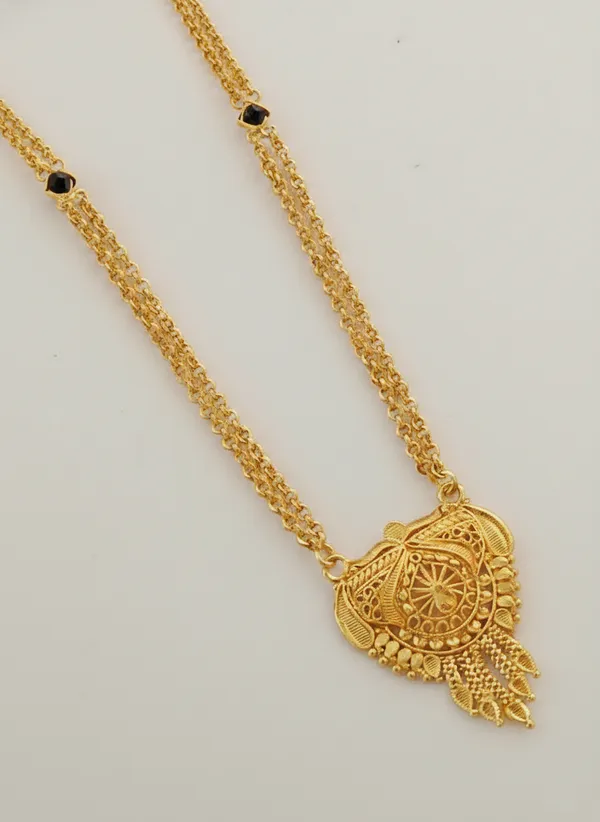 Gold-Plated_Long_Necklace_with_Traditional_Filigree_Pendant_and_Triple-Layered_Black_Bead_Chain