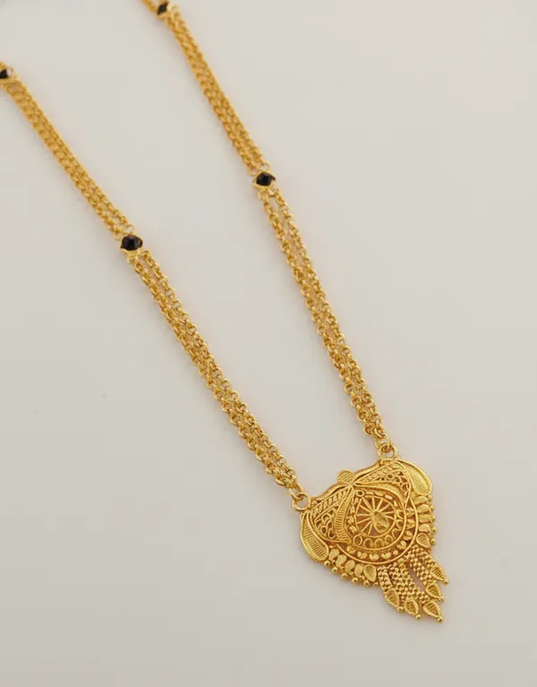 Gold-Plated_Long_Necklace_with_Traditional_Filigree_Pendant_and_Triple-Layered_Black_Bead_Chain