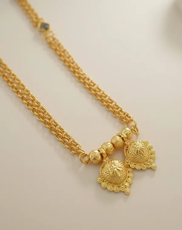 Gold-Plated_Necklace_Necklace_with_Dual_Floral_Pendants