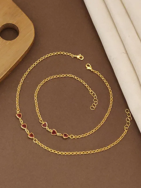 Gold_Plated_Red_Heart_shaped_diamond_Anklet_Set_for_Women