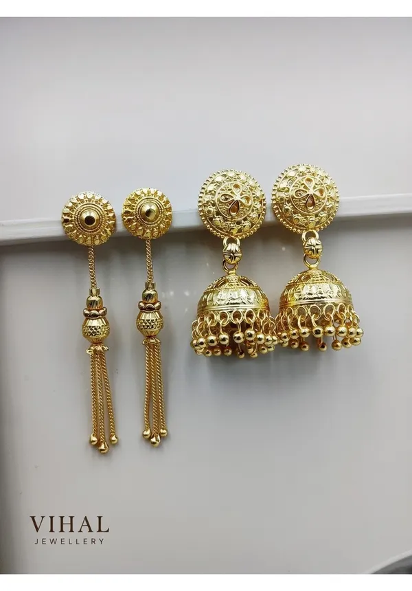 Gold-Plated_Traditional_Earring_Combo:_Classic_Ethnic_Jhumkas_and_Elegant_Long_Tassel_Drop_Earrings_for_Women