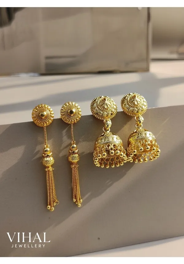 Gold-Plated_Traditional_Earring_Combo:_Classic_Ethnic_Jhumkas_and_Elegant_Long_Tassel_Drop_Earrings_for_Women