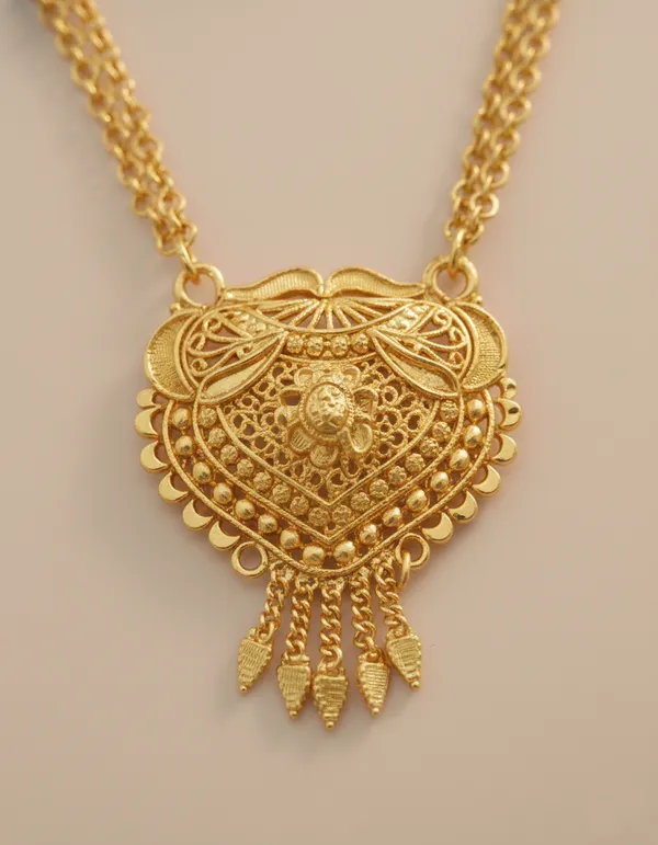 Gold-Plated_Traditional_Heart_Filigree_Necklace_with_Double_Layer_Chain