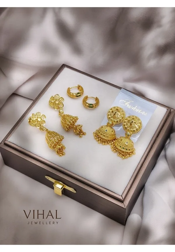 Gold-Plated_Traditional_Jhumka_&_Bali_Earring_Combo_Set_(3_Pairs)