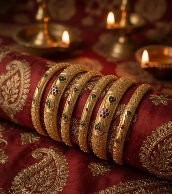 Gold_Plated_Traditional_Meenakari_Bangle_Set_for_Women_-_Set_of_6_Floral_Design_Antique_Finish_Kangan