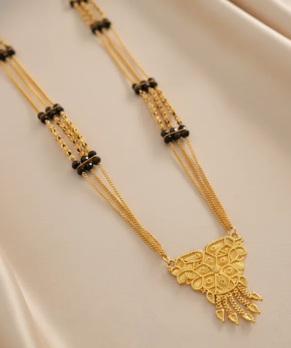 Gold-Plated_Triple_Layer_Mangalsutra_with_Intricate_Filigree_Pendant