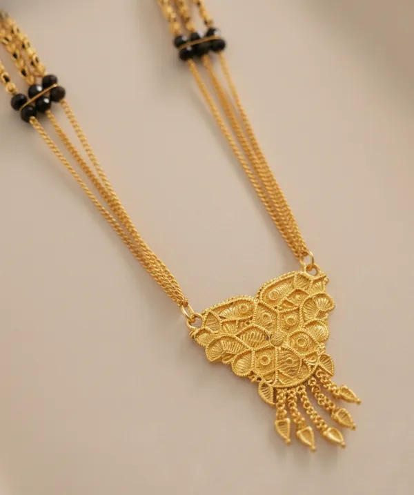 Gold-Plated_Triple_Layer_Mangalsutra_with_Intricate_Filigree_Pendant