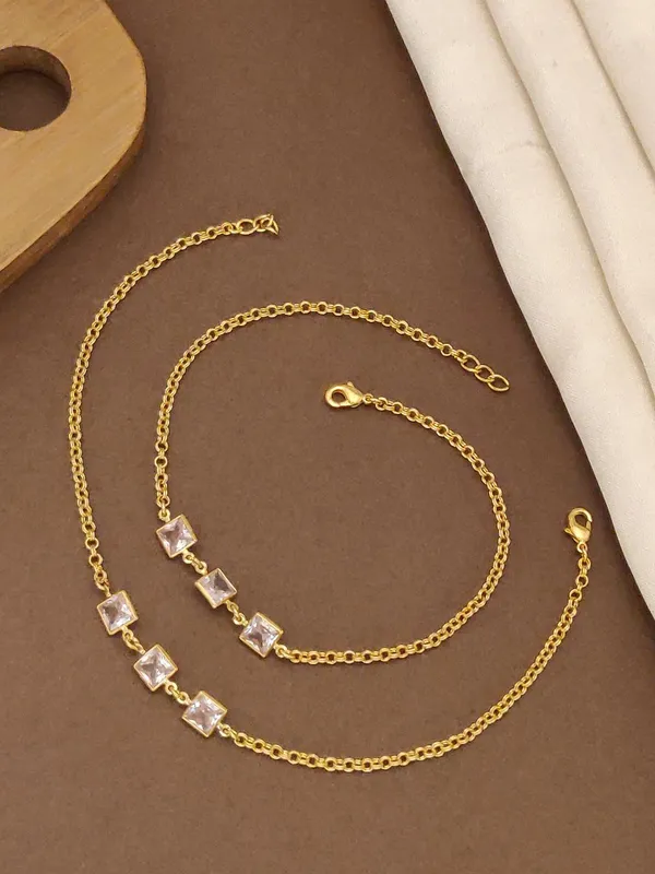 Gold_Plated_White_princess_cut_diamond_Anklet_Set_for_Women