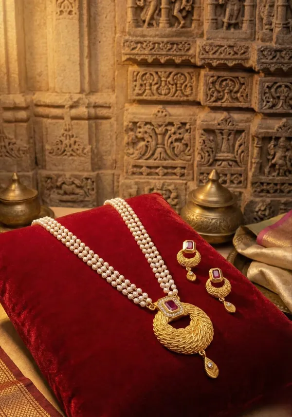 Gold-Plated_&_Pearl_Fusion_Necklace_Set_with_Matching_Drop_Earrings