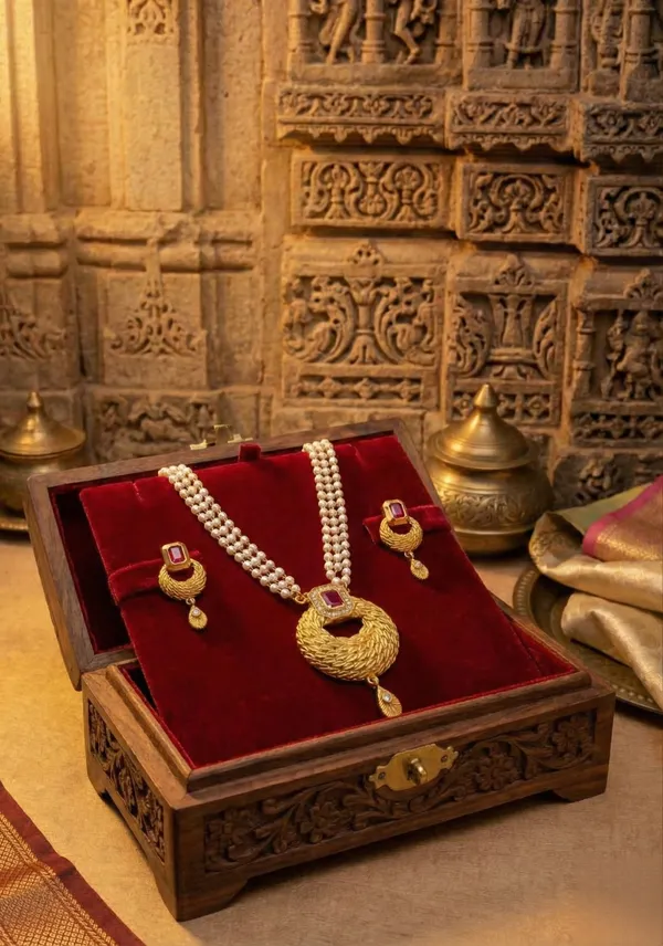 Gold-Plated_&_Pearl_Fusion_Necklace_Set_with_Matching_Drop_Earrings