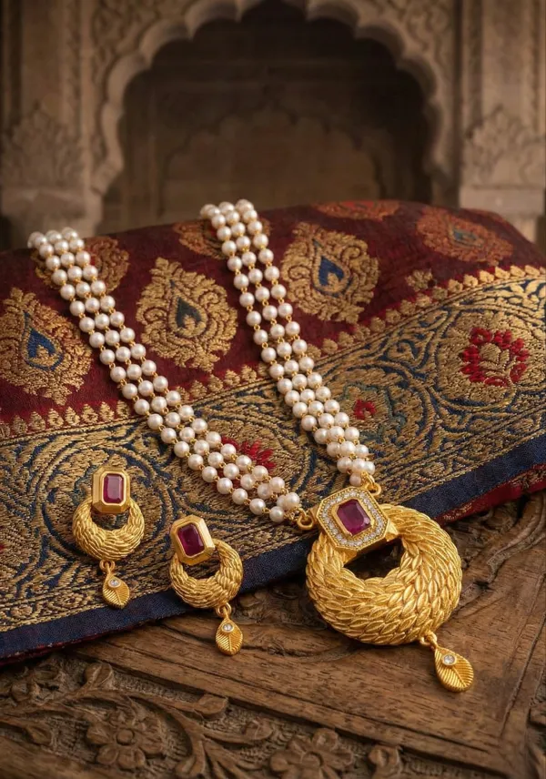 Gold-Plated_&_Pearl_Fusion_Necklace_Set_with_Matching_Drop_Earrings
