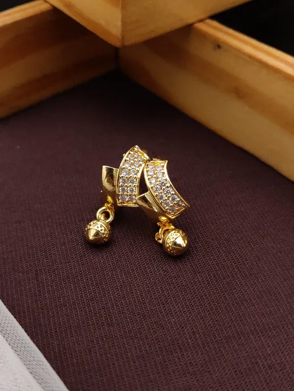 Gold-Toned_CZ-Studded_Dangler_Earrings_with_Bell_Charm