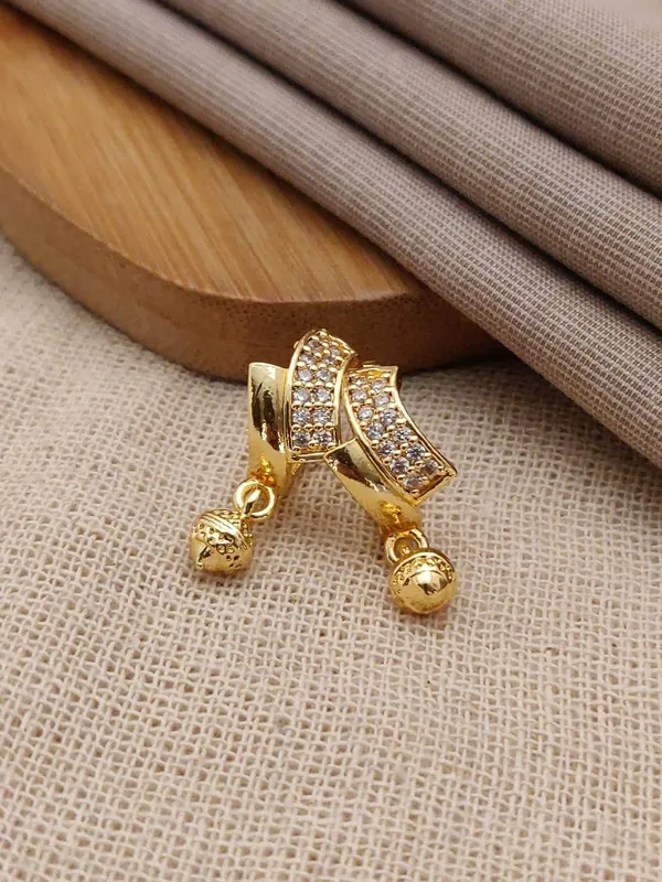 Gold-Toned_CZ-Studded_Dangler_Earrings_with_Bell_Charm