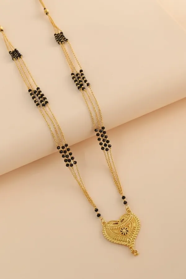 Gold__Plated_Triple-Strand_Mangalsutra_with_Heart_Pendant