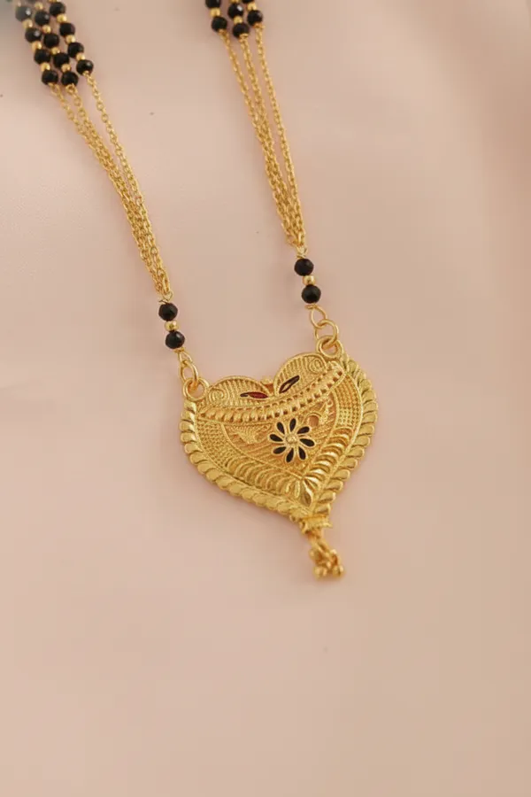 Gold__Plated_Triple-Strand_Mangalsutra_with_Heart_Pendant