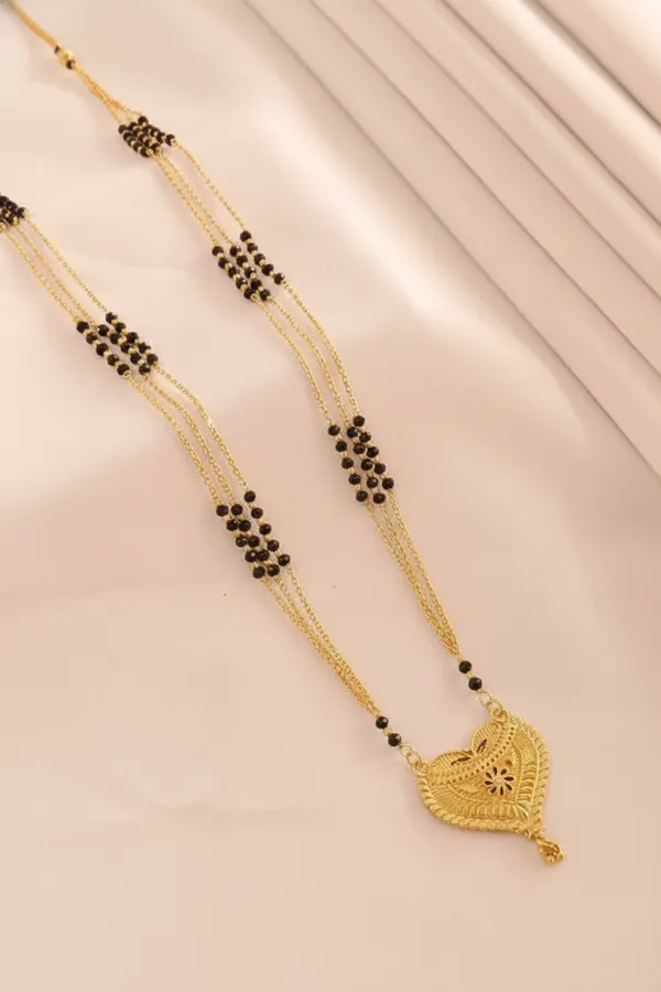 Gold__Plated_Triple-Strand_Mangalsutra_with_Heart_Pendant